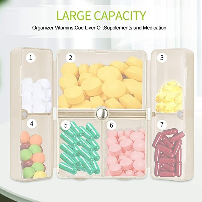 🔥LAST DAY SALE BUY 2 GET 1 FREE - Daily Pill Organizer, 7 Compartments Portable Pill Case Travel Pill Organizer,[Folding Design]Pill Box